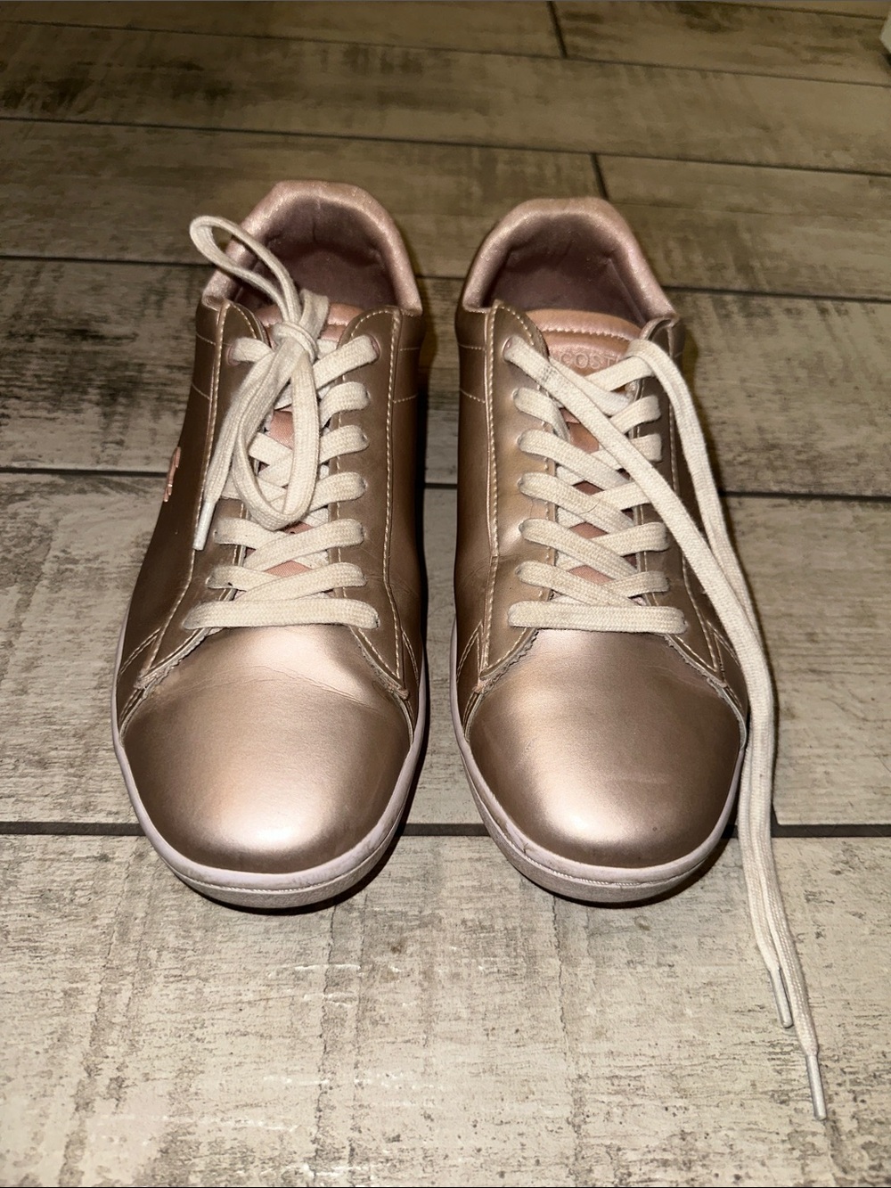Lacoste Women's Metallic Rose Gold Lace-Up Sneakers